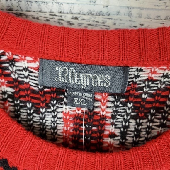 33 Degrees Mens Ugly Christmas Ostrich Scarf Holiday Knit Crewneck Sweater - Picture 6 of 11